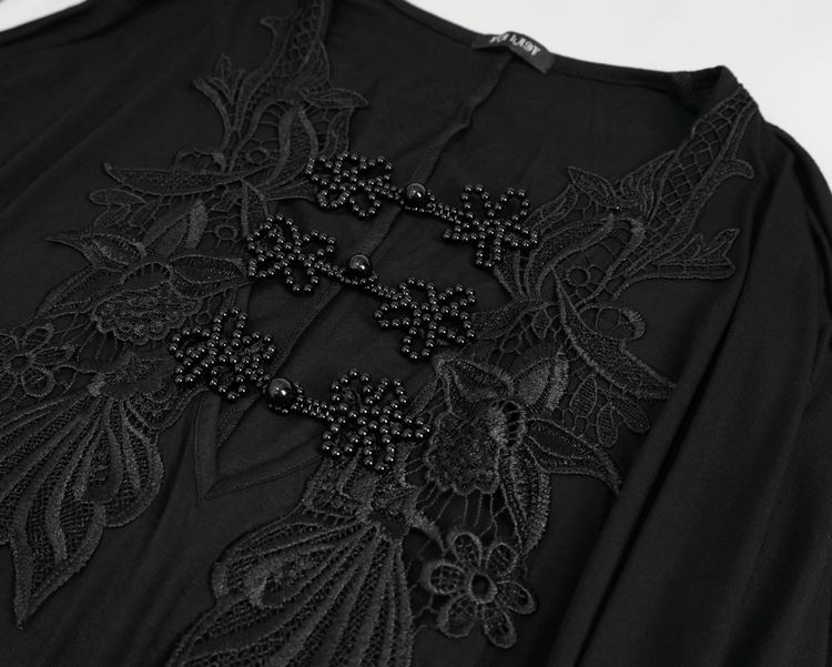 Elegant Deep V-neck Design Long Mermaid Dress / Gothic Black Lace Dress with Cape Sleeves - image 7