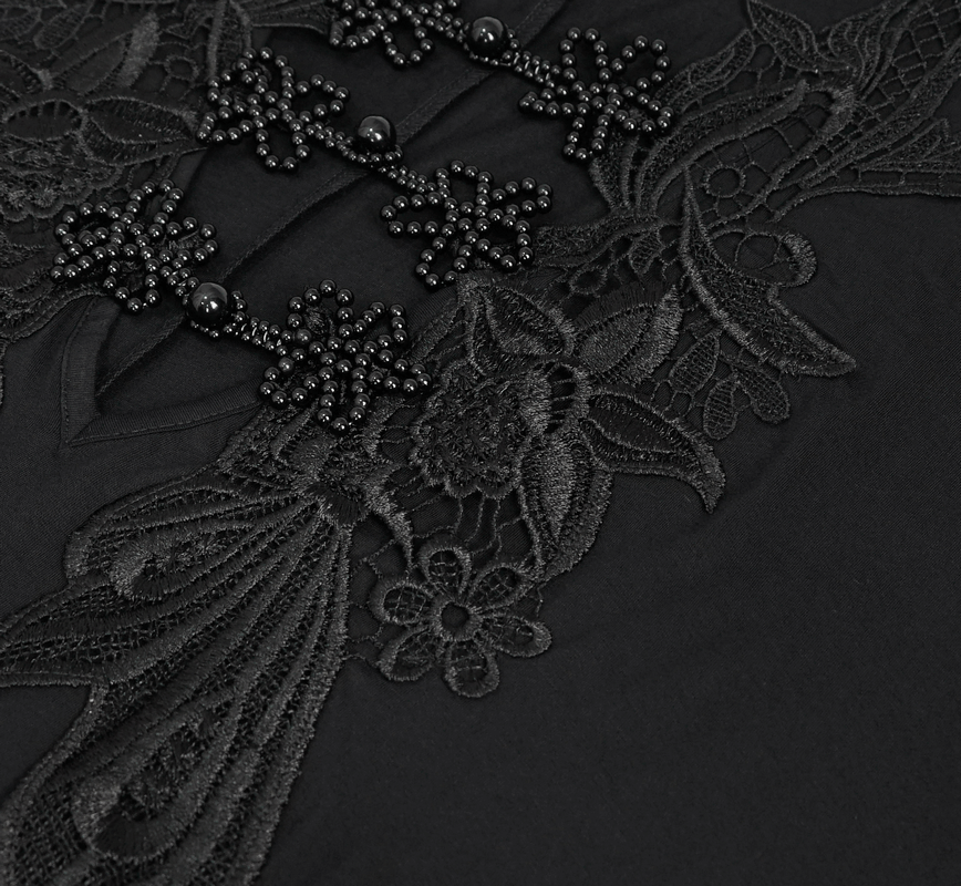 Elegant Deep V-neck Design Long Mermaid Dress / Gothic Black Lace Dress with Cape Sleeves - image 8