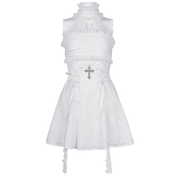Elegant Female White Halter Dress with Ruffle Details - image 3