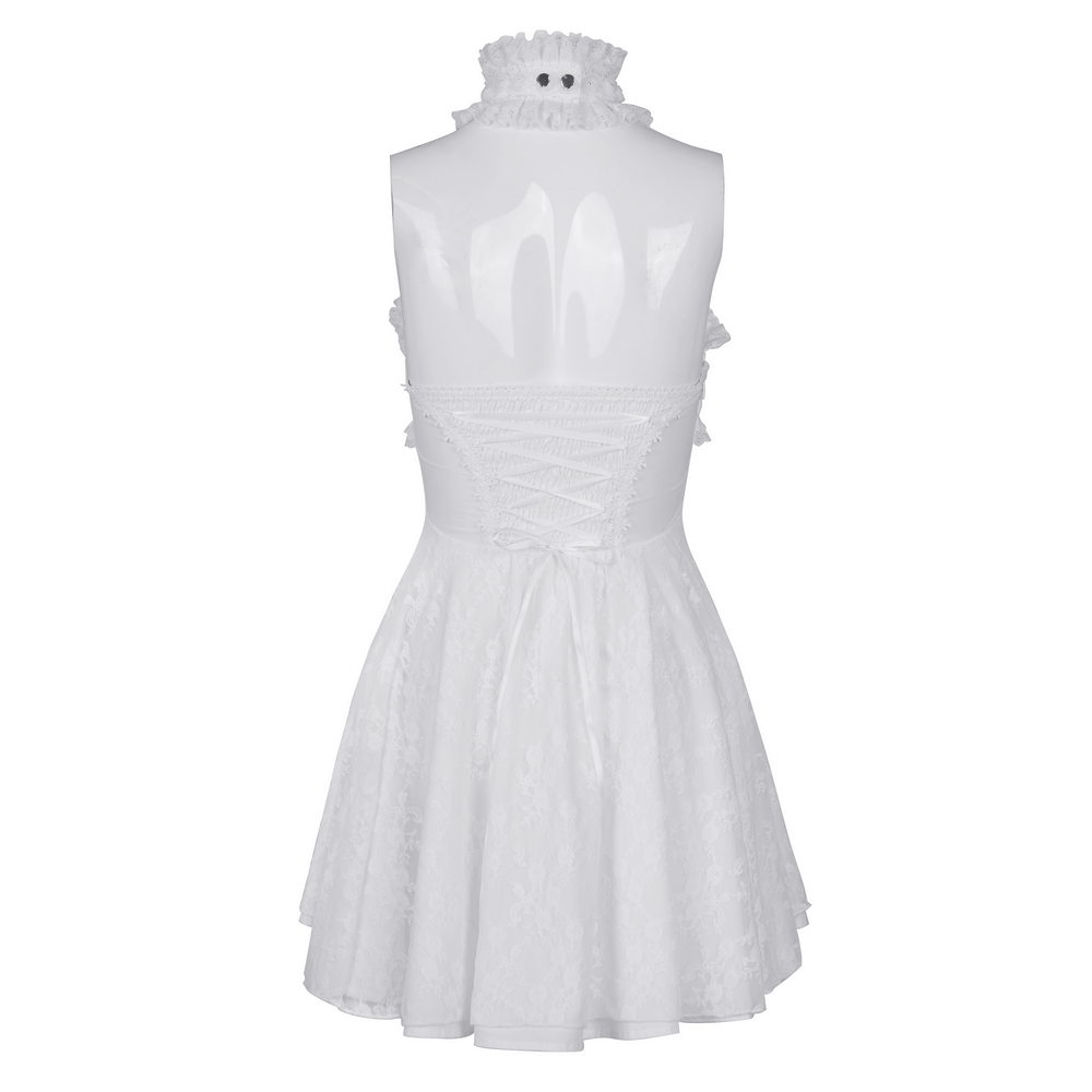Elegant Female White Halter Dress with Ruffle Details - image 5