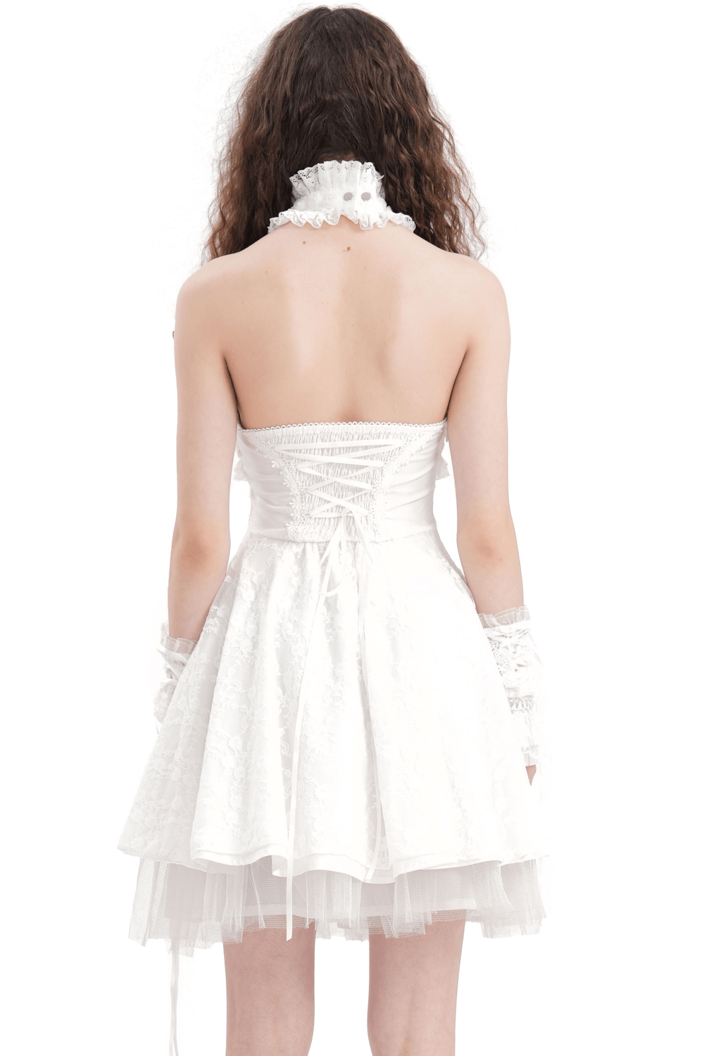 Elegant Female White Halter Dress with Ruffle Details - image 2