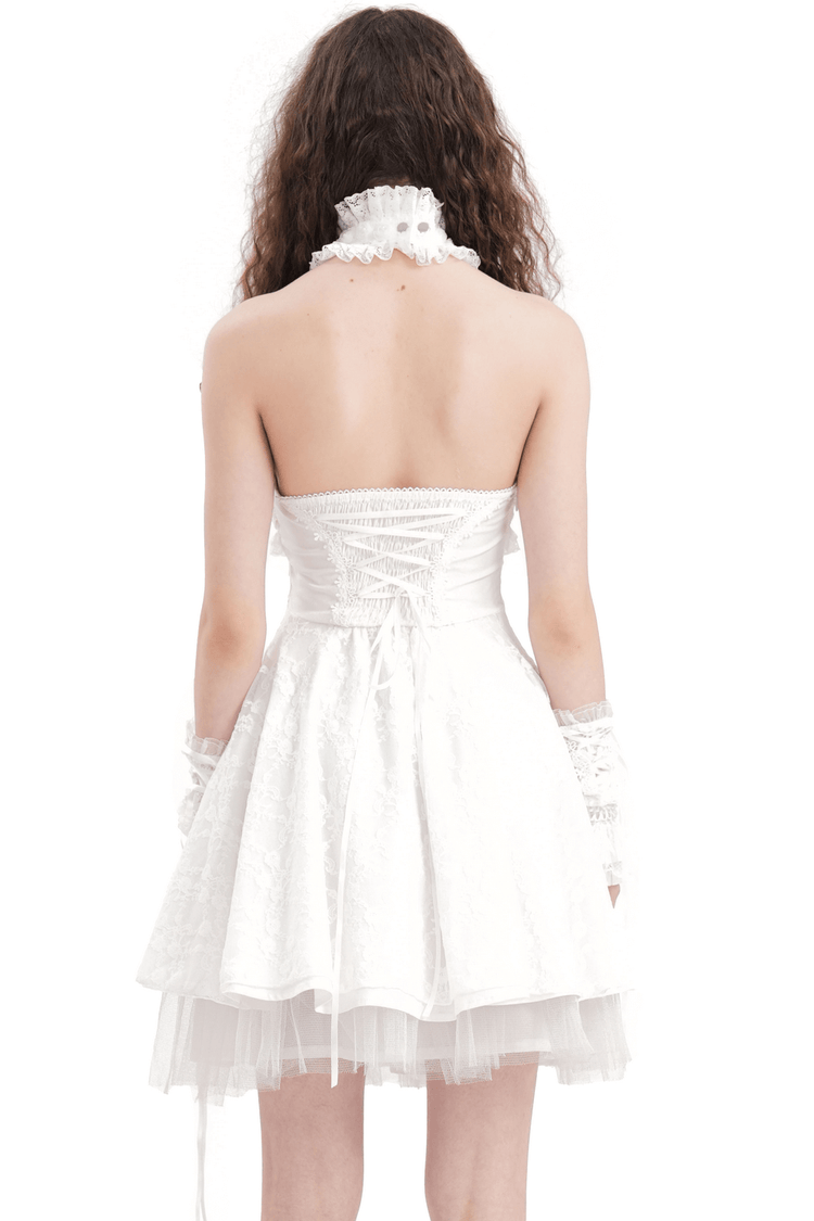 Elegant Female White Halter Dress with Ruffle Details - image 2