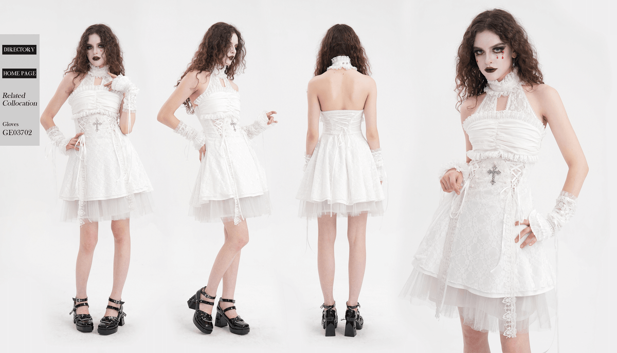 Elegant Female White Halter Dress with Ruffle Details - image 18