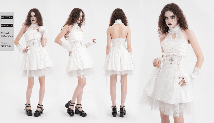 Elegant Female White Halter Dress with Ruffle Details - image 18