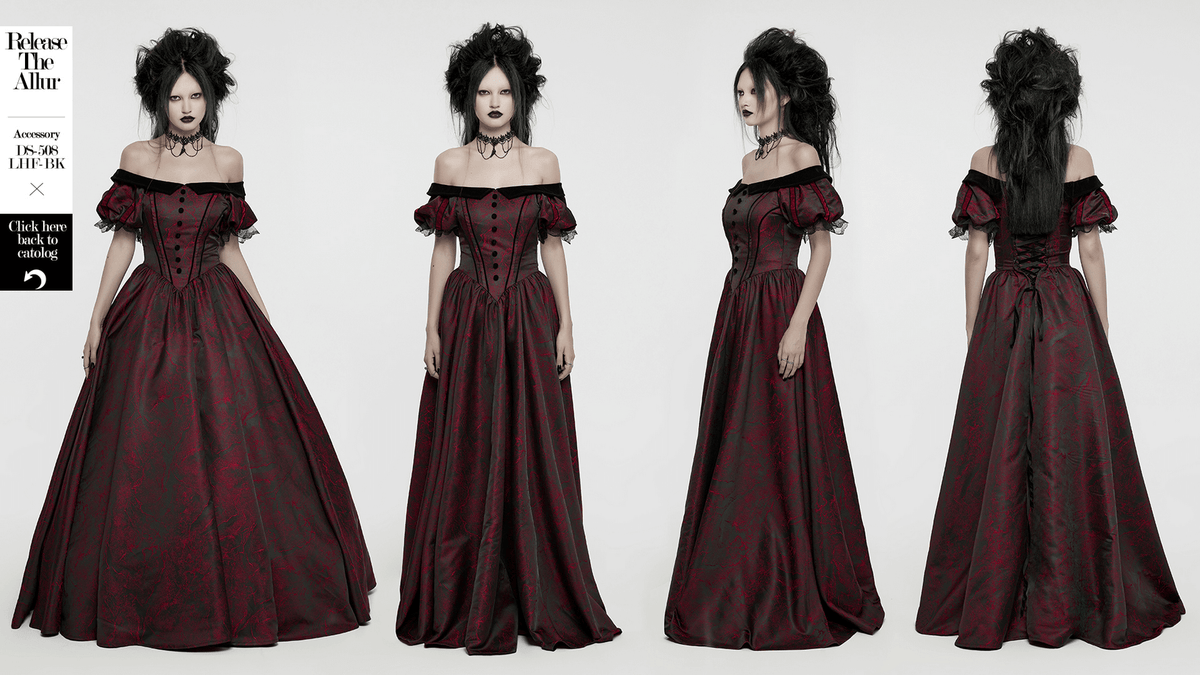 Elegant Gothic Ball Gown - Off-Shoulder Victorian Dress - image 16