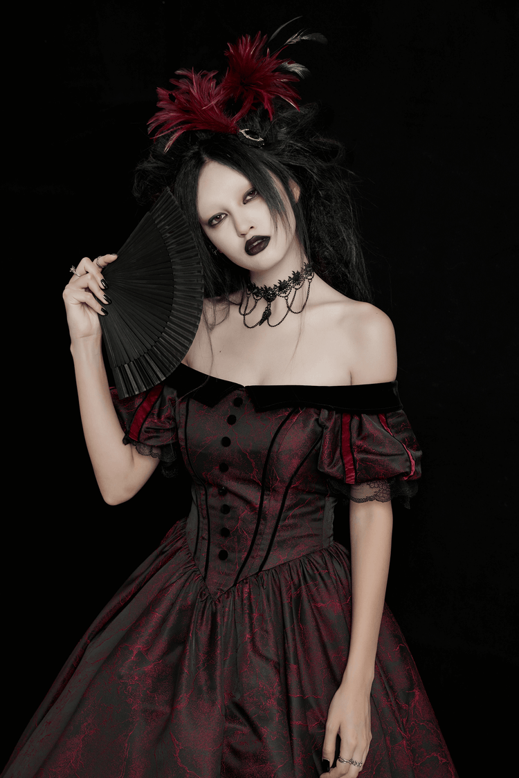 Elegant Gothic Ball Gown - Off-Shoulder Victorian Dress - image 12
