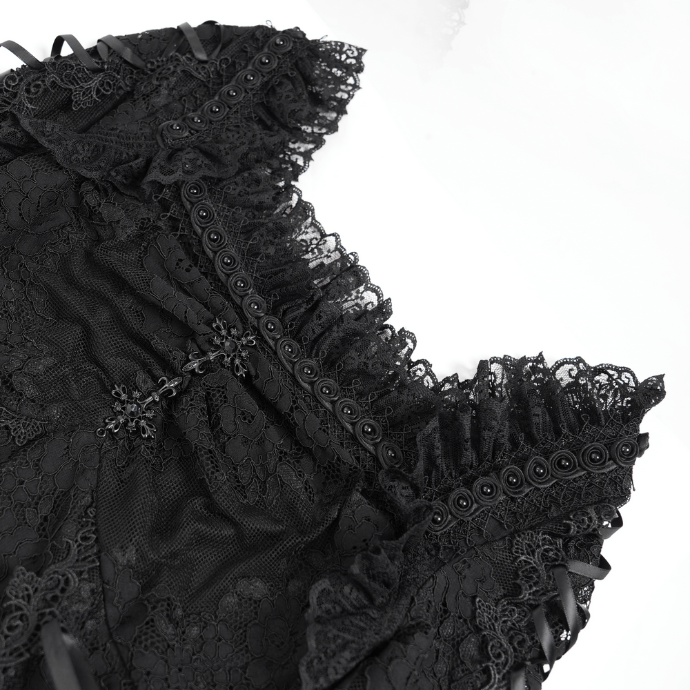 Elegant Gothic Black Lace Mini Dress with Flared Sleeves - image 12
