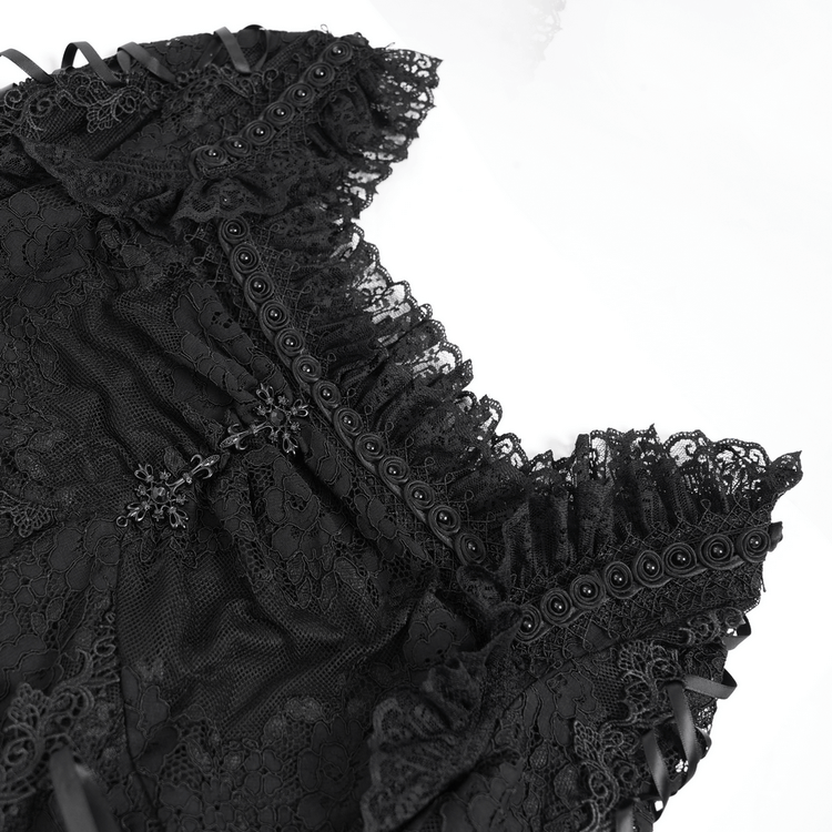 Elegant Gothic Black Lace Mini Dress with Flared Sleeves - image 12
