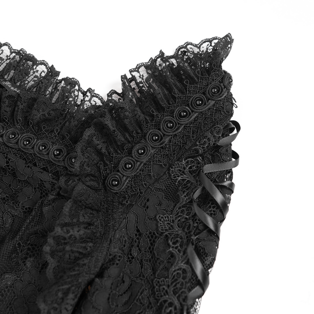 Elegant Gothic Black Lace Mini Dress with Flared Sleeves - image 9