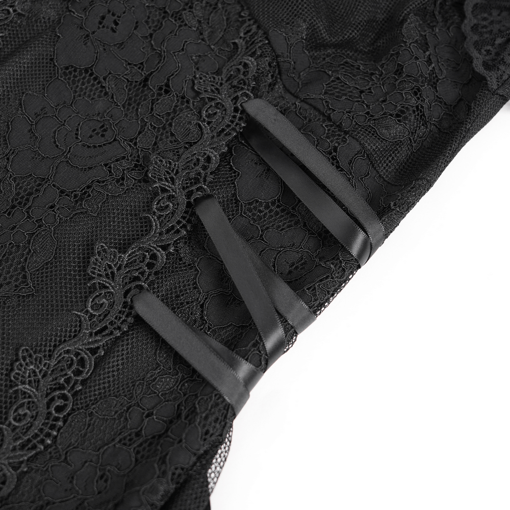 Elegant Gothic Black Lace Mini Dress with Flared Sleeves - image 11