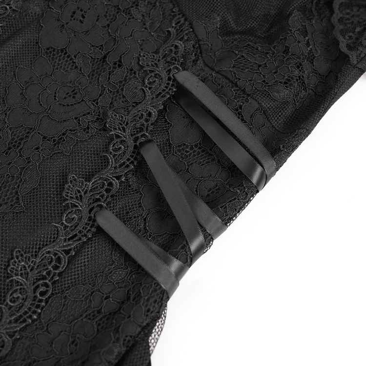 Elegant Gothic Black Lace Mini Dress with Flared Sleeves - image 11