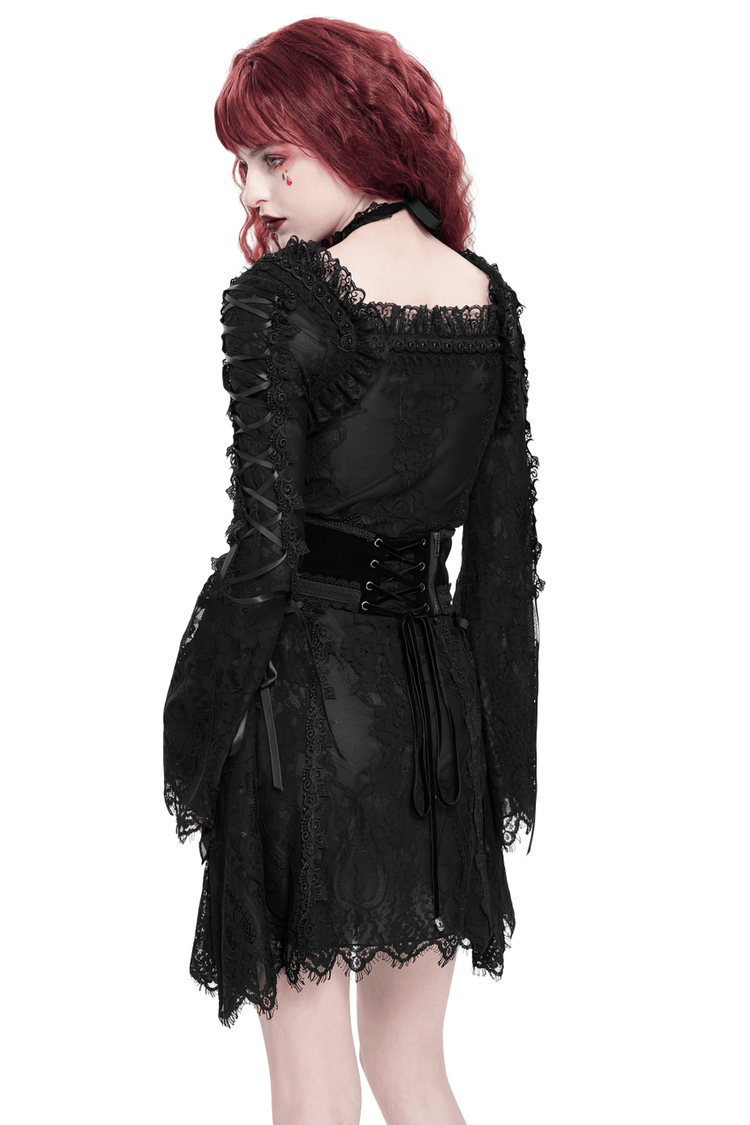 Elegant Gothic Black Lace Mini Dress with Flared Sleeves - image 2