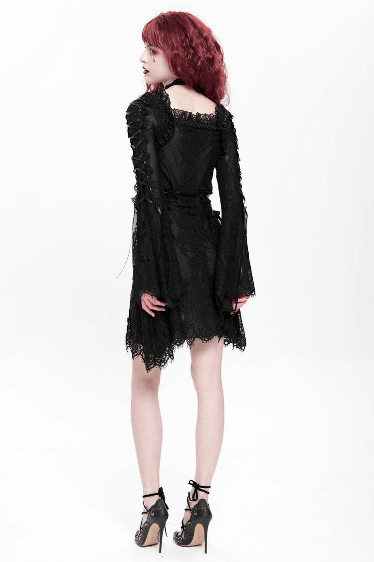 Elegant Gothic Black Lace Mini Dress with Flared Sleeves - image 23