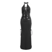 Elegant Gothic Halter Maxi Dress with Sides Slit - image 3