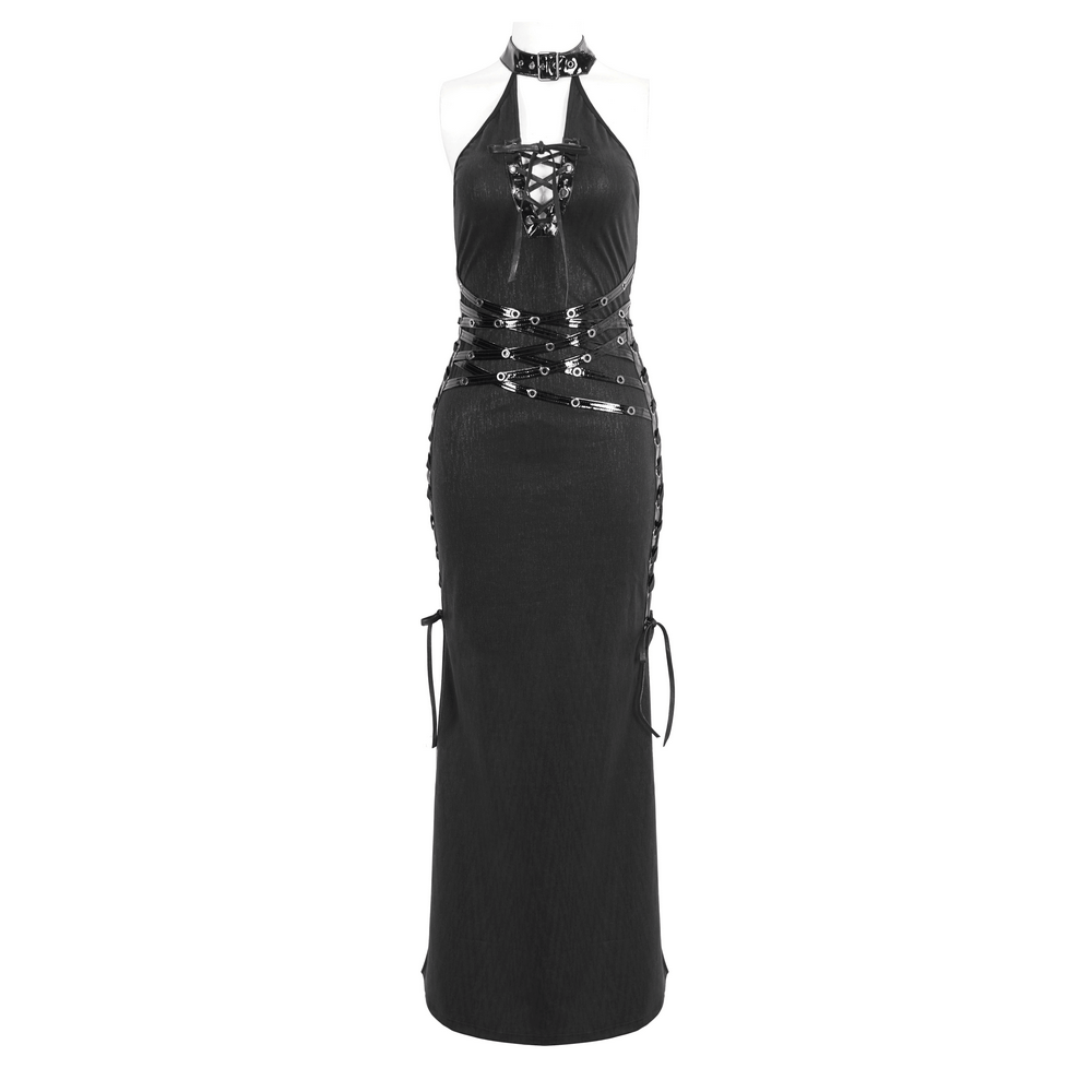 Elegant Gothic Halter Maxi Dress with Sides Slit - image 3