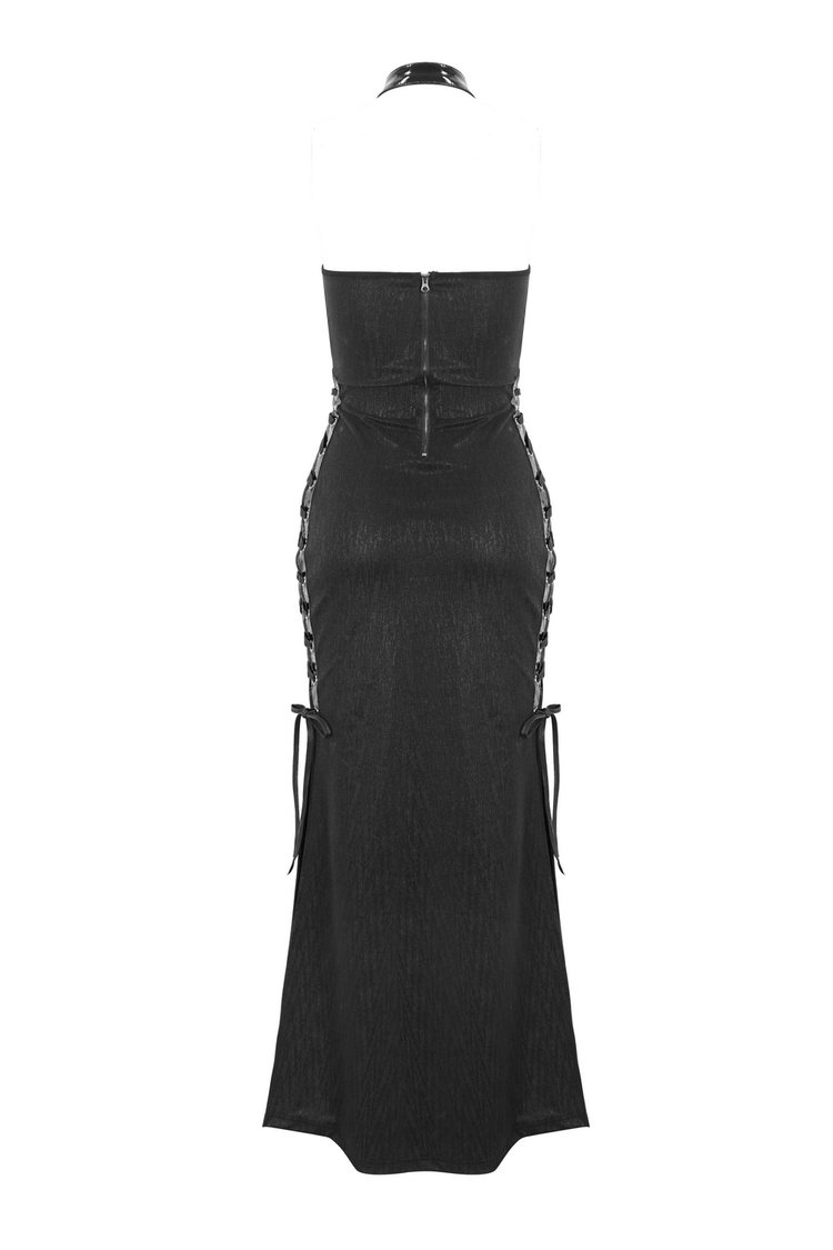 Elegant Gothic Halter Maxi Dress with Sides Slit - image 5