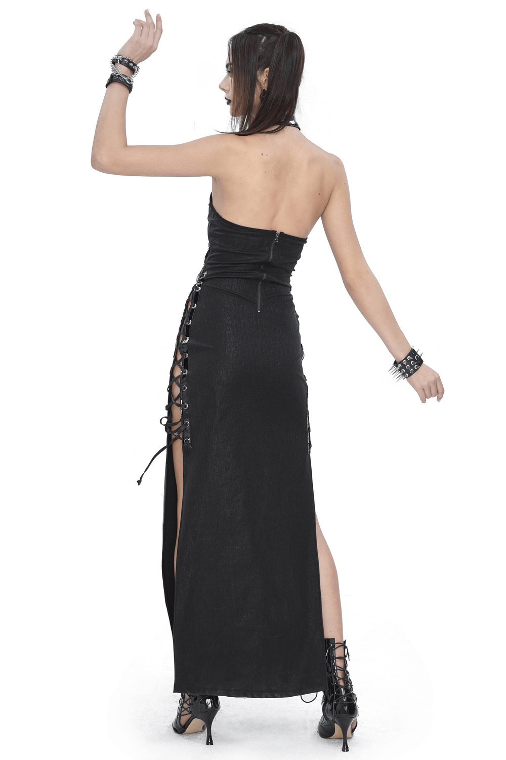 Elegant Gothic Halter Maxi Dress with Sides Slit - image 2