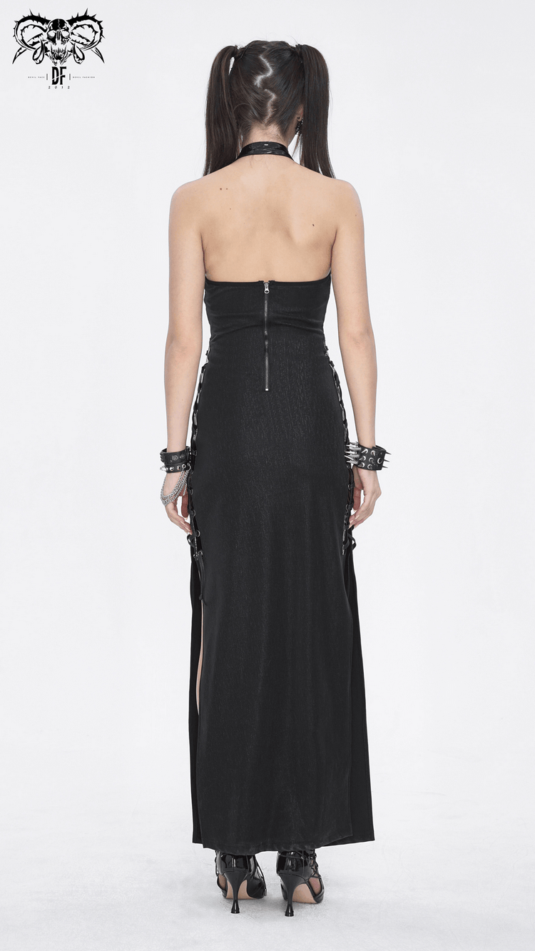 Elegant Gothic Halter Maxi Dress with Sides Slit - image 17