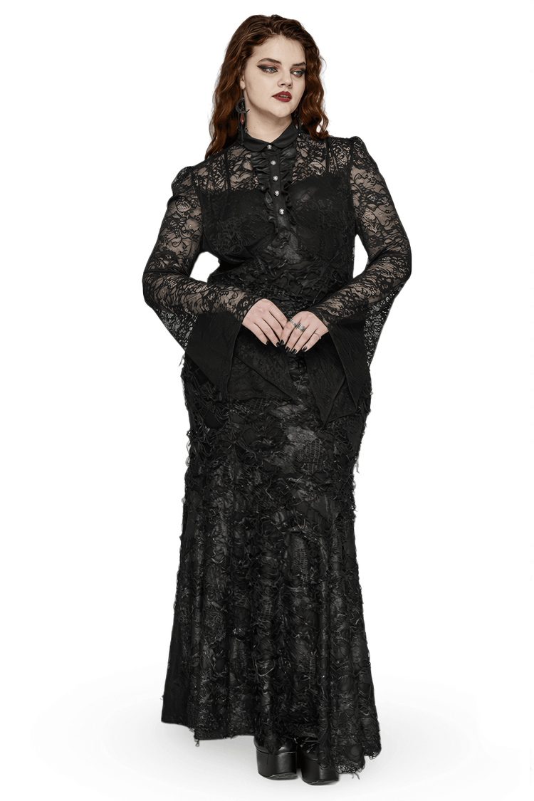 Elegant Gothic Lace and Knit Long Sleeves Black Dress - image 1
