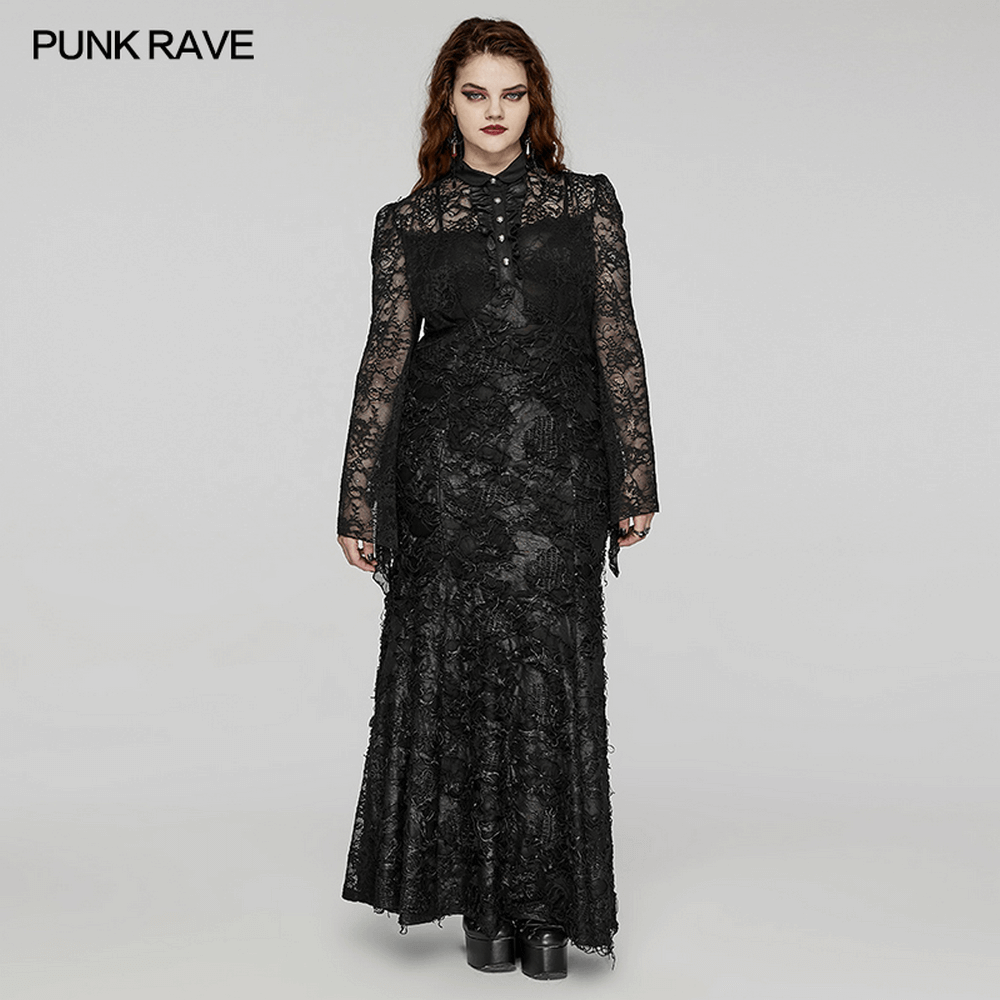 Elegant Gothic Lace and Knit Long Sleeves Black Dress - image 14