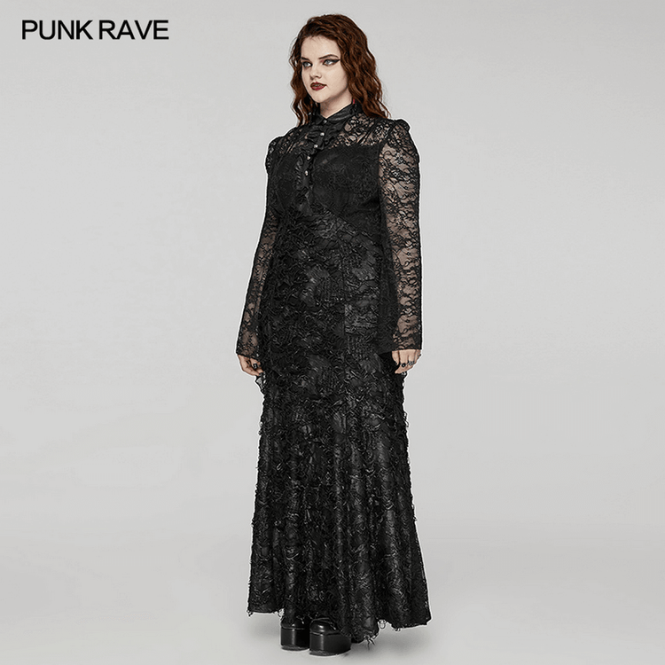 Elegant Gothic Lace and Knit Long Sleeves Black Dress - image 13