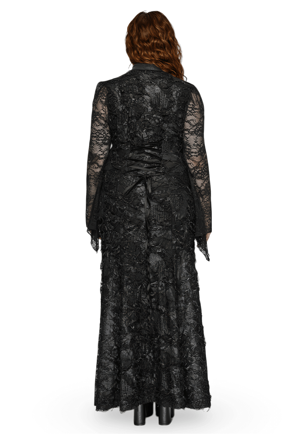 Elegant Gothic Lace and Knit Long Sleeves Black Dress - image 2