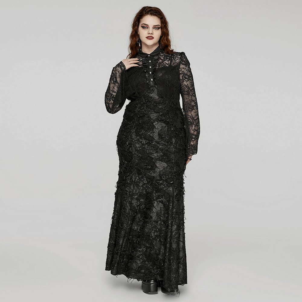 Elegant Gothic Lace and Knit Long Sleeves Black Dress - image 12