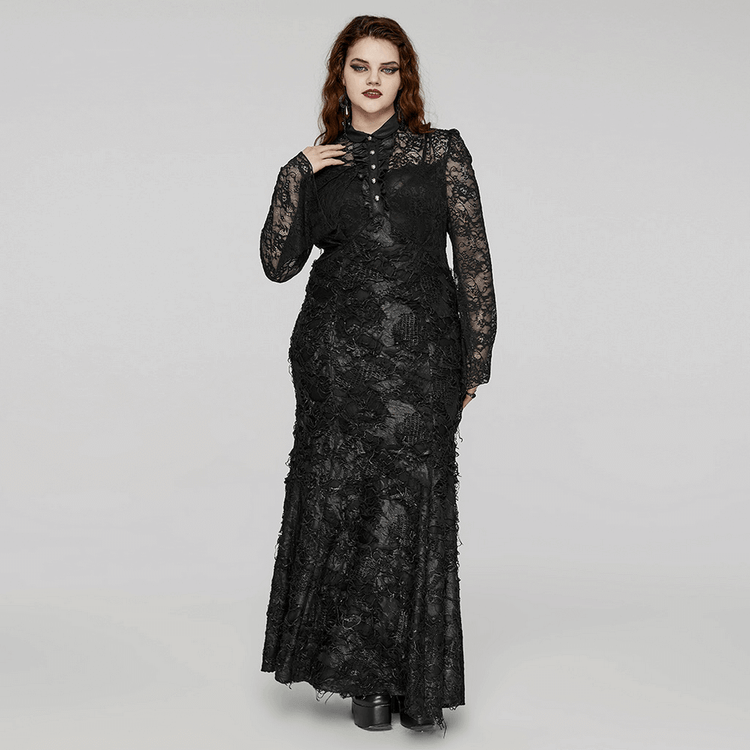 Elegant Gothic Lace and Knit Long Sleeves Black Dress - image 12