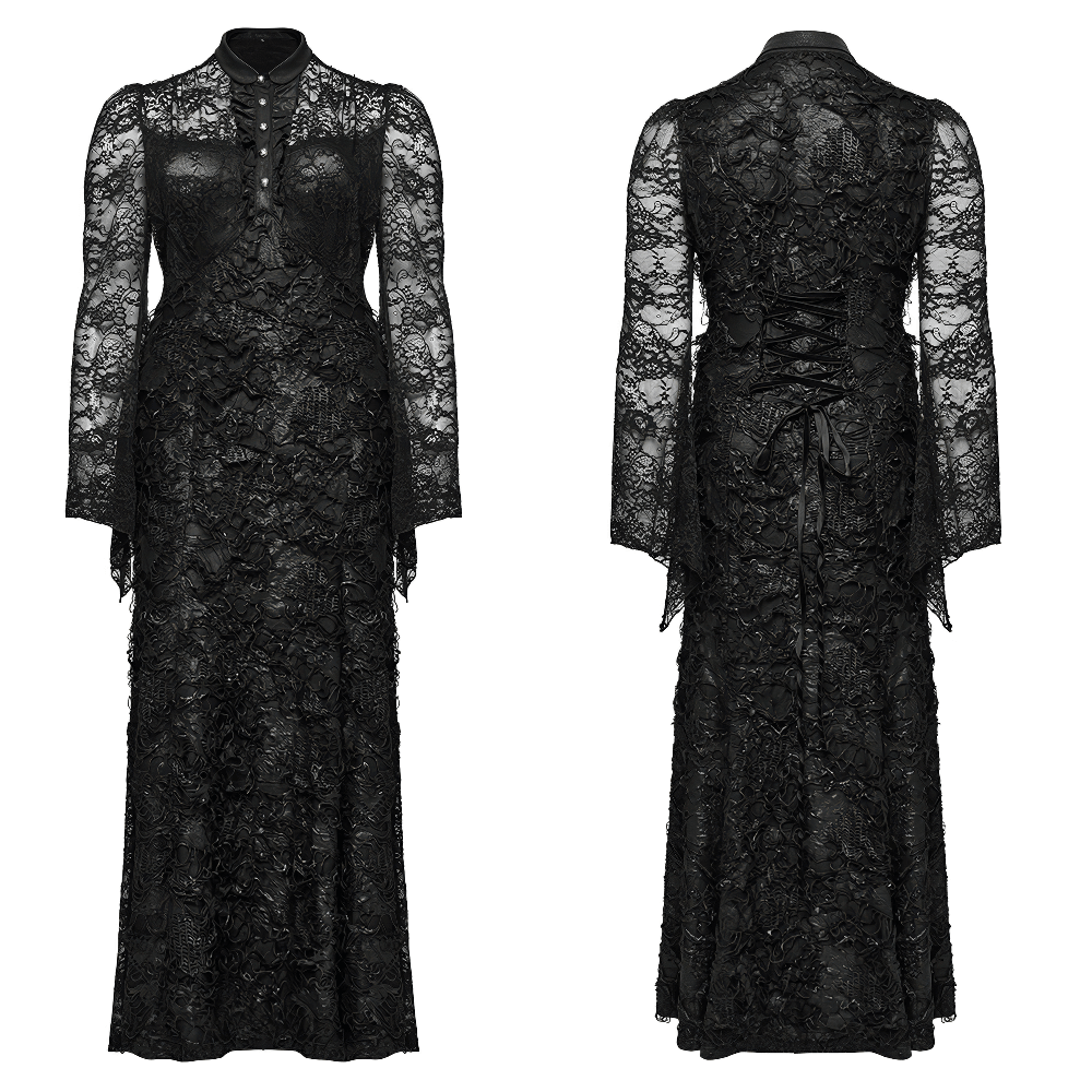 Elegant Gothic Lace and Knit Long Sleeves Black Dress - image 3