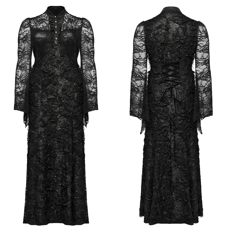 Elegant Gothic Lace and Knit Long Sleeves Black Dress - image 3