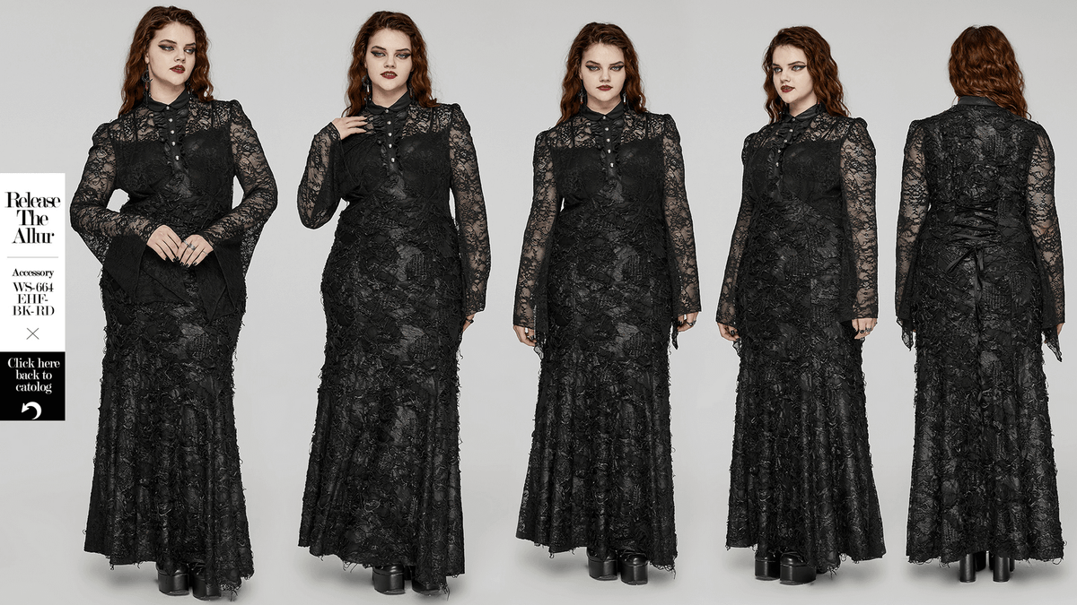 Elegant Gothic Lace and Knit Long Sleeves Black Dress - image 15