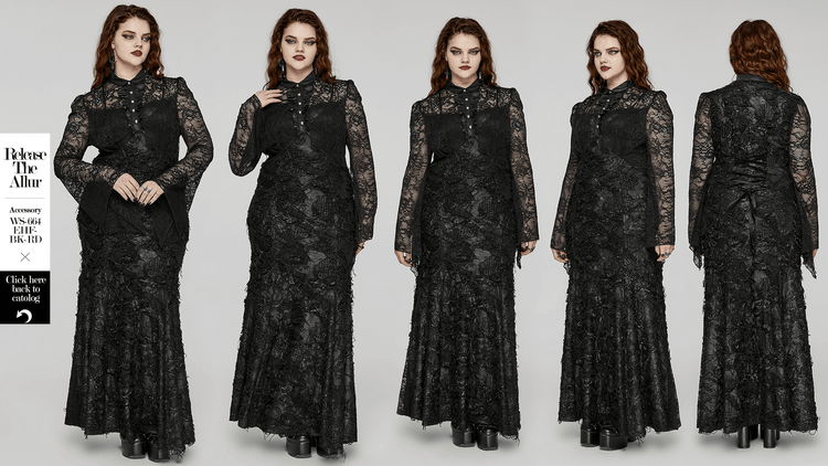 Elegant Gothic Lace and Knit Long Sleeves Black Dress - image 15