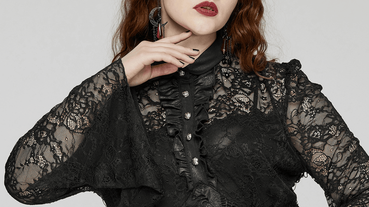 Elegant Gothic Lace and Knit Long Sleeves Black Dress - image 11