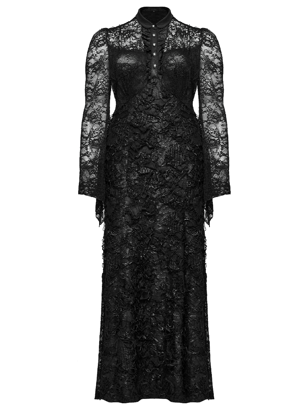 Elegant Gothic Lace and Knit Long Sleeves Black Dress - image 4