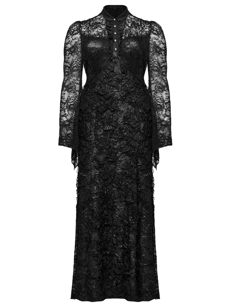 Elegant Gothic Lace and Knit Long Sleeves Black Dress - image 4