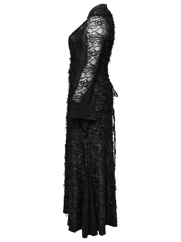 Elegant Gothic Lace and Knit Long Sleeves Black Dress - image 5