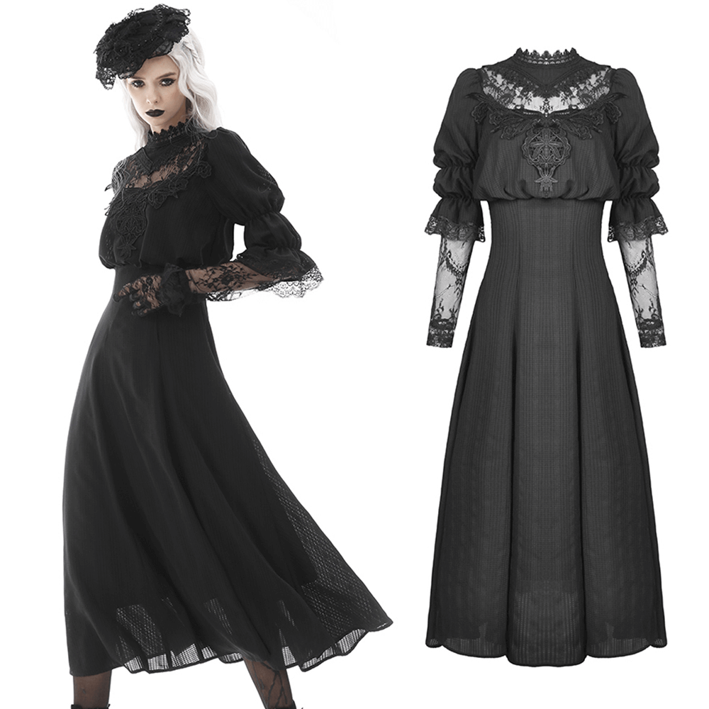Elegant Gothic Lace Bustier Dress with Maxi Skirt - image 3