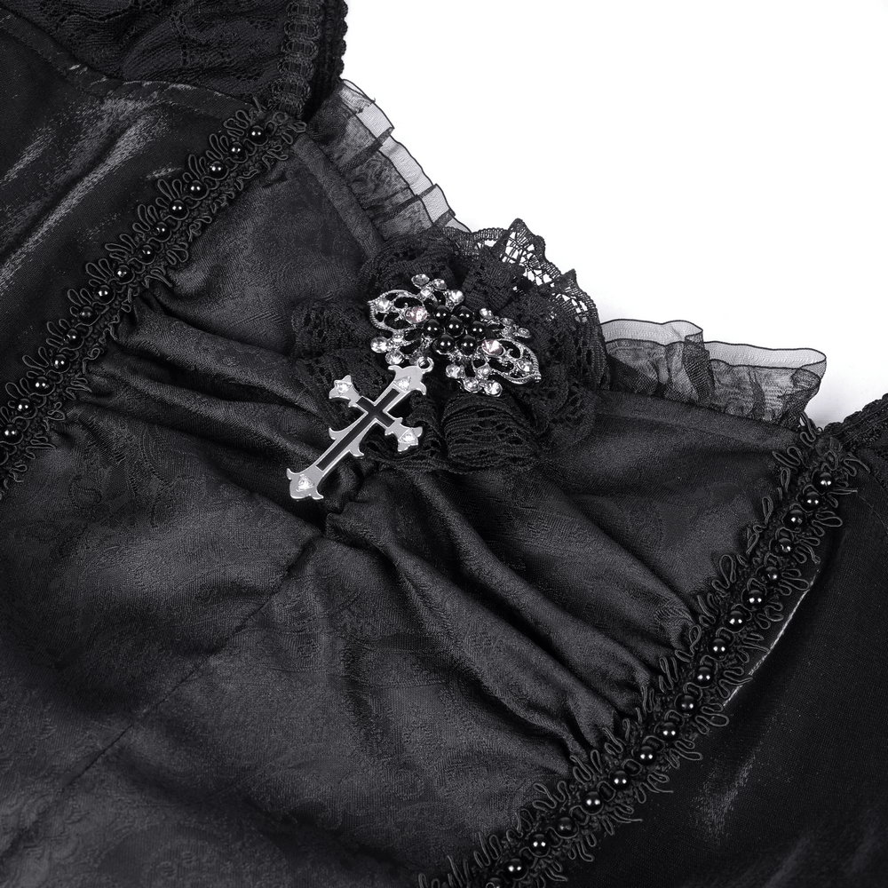 Elegant Gothic Lace Dress with Skulls and Tiered Layers - image 6