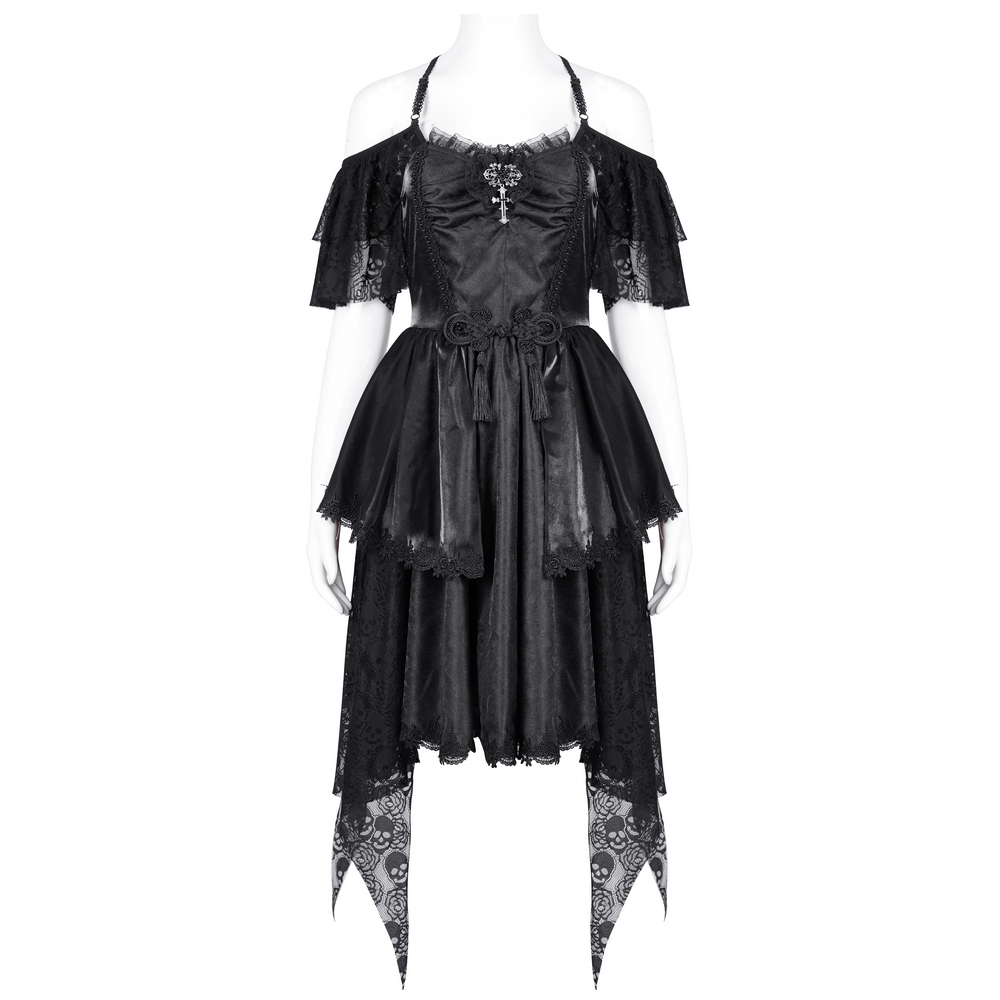 Elegant Gothic Lace Dress with Skulls and Tiered Layers - image 3