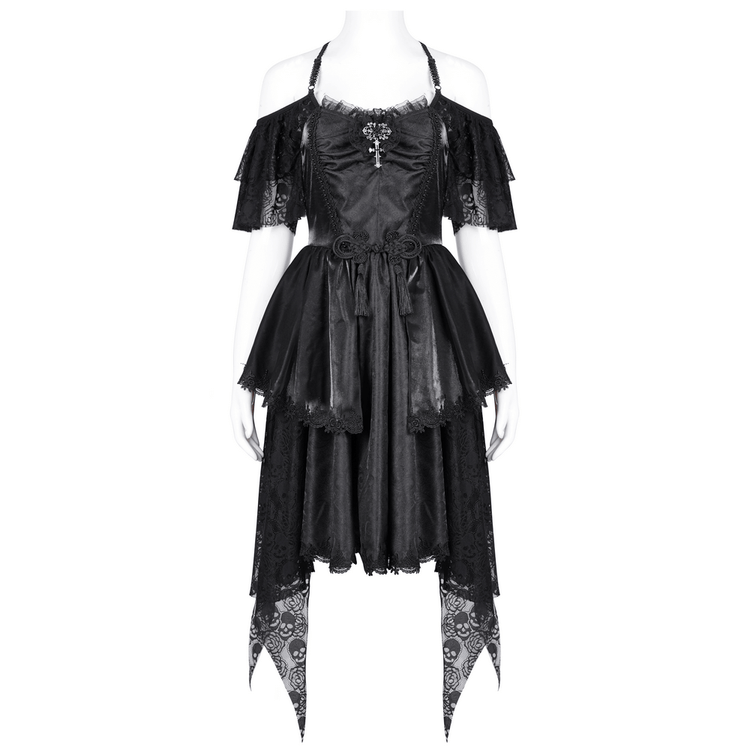 Elegant Gothic Lace Dress with Skulls and Tiered Layers - image 3