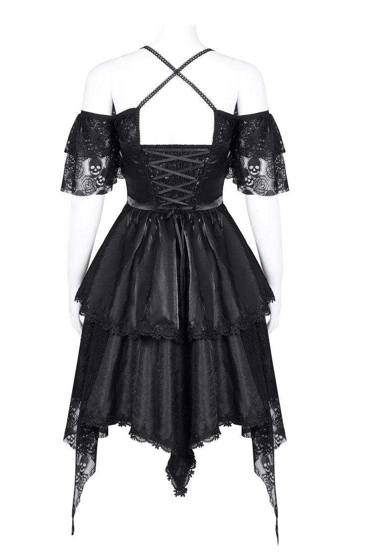 Elegant Gothic Lace Dress with Skulls and Tiered Layers - image 5