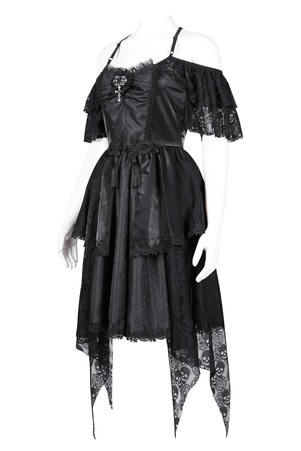 Elegant Gothic Lace Dress with Skulls and Tiered Layers - image 4