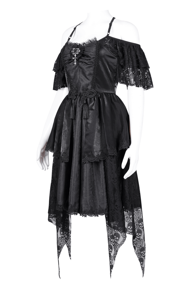 Elegant Gothic Lace Dress with Skulls and Tiered Layers - image 4