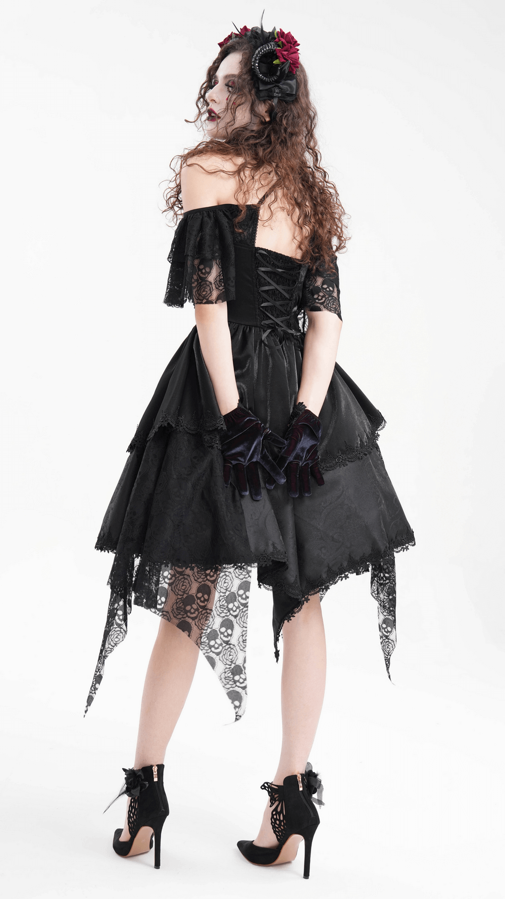 Elegant Gothic Lace Dress with Skulls and Tiered Layers - image 14