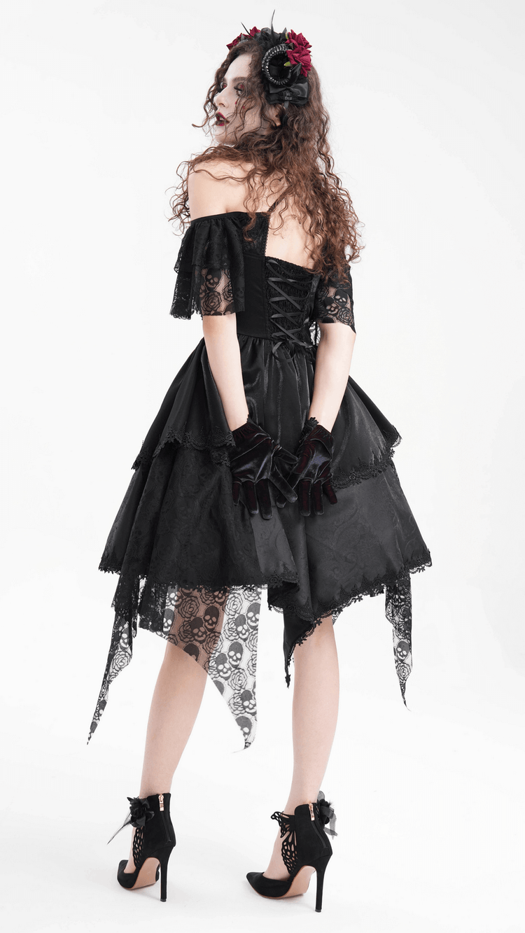 Elegant Gothic Lace Dress with Skulls and Tiered Layers - image 14