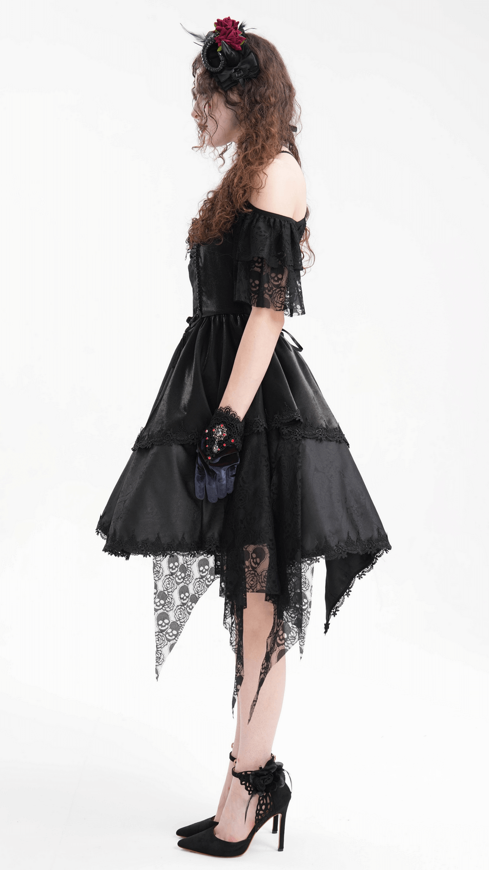 Elegant Gothic Lace Dress with Skulls and Tiered Layers - image 15