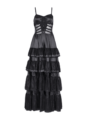 Elegant Gothic Lace Tiered Ruffle Maxi Dress with Straps - image 3