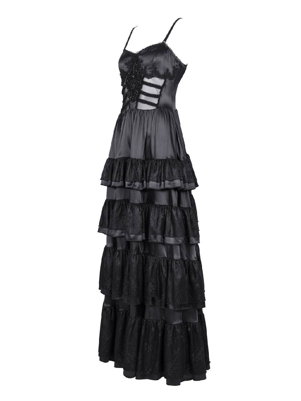 Elegant Gothic Lace Tiered Ruffle Maxi Dress with Straps - image 4