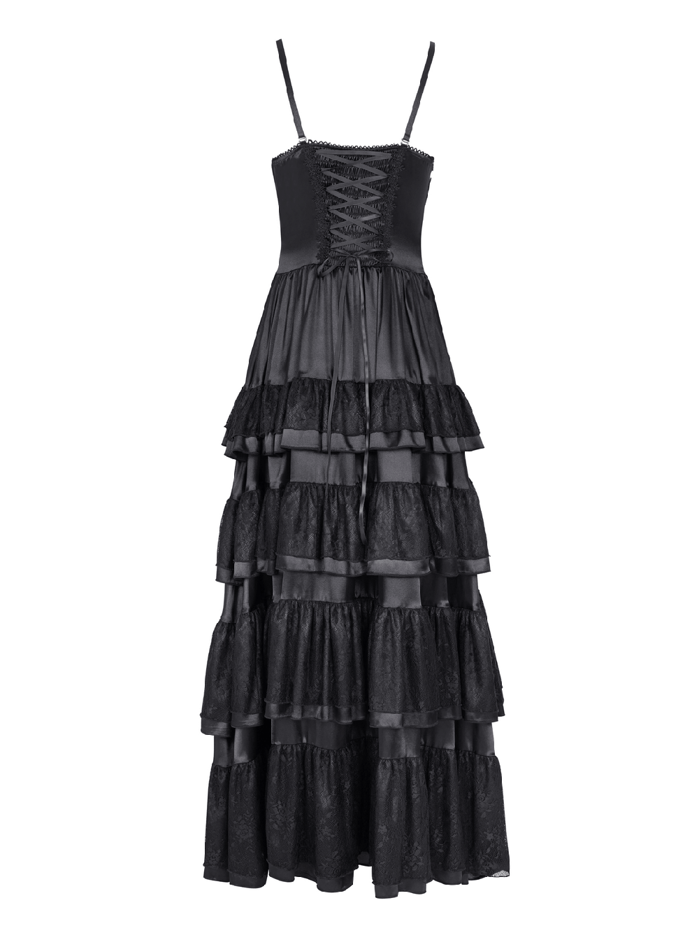 Elegant Gothic Lace Tiered Ruffle Maxi Dress with Straps - image 5