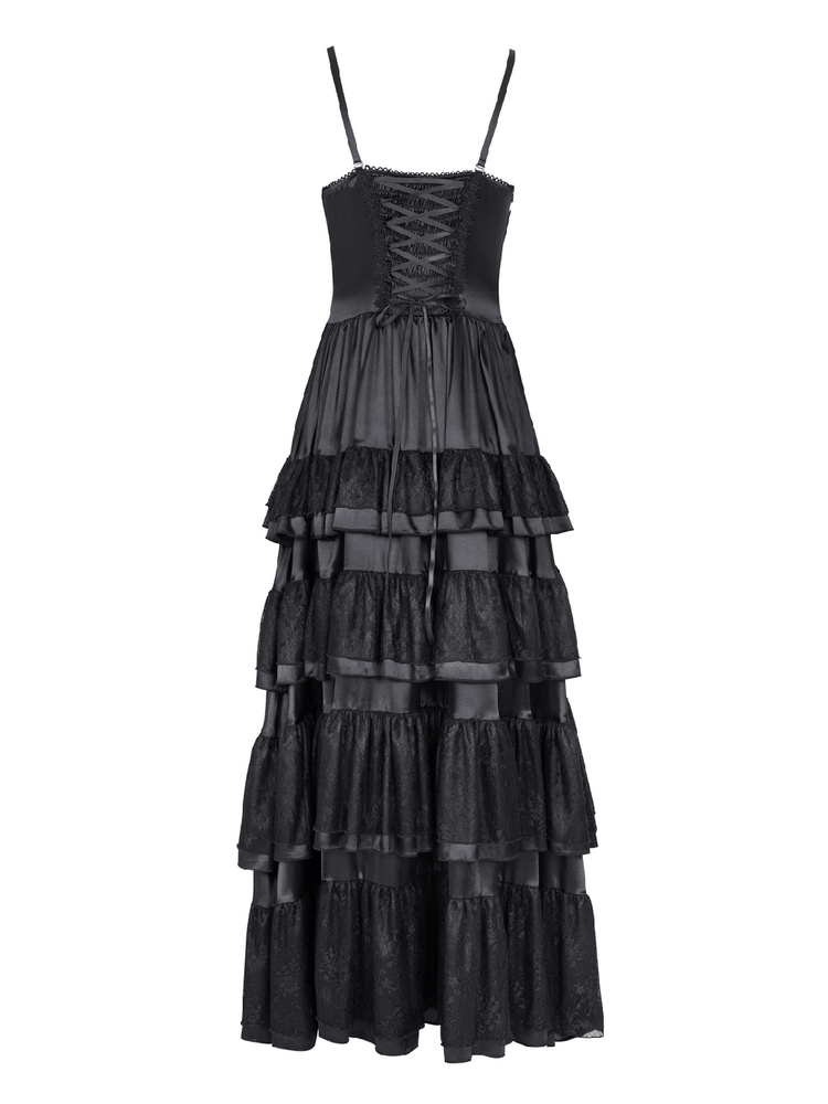 Elegant Gothic Lace Tiered Ruffle Maxi Dress with Straps - image 5